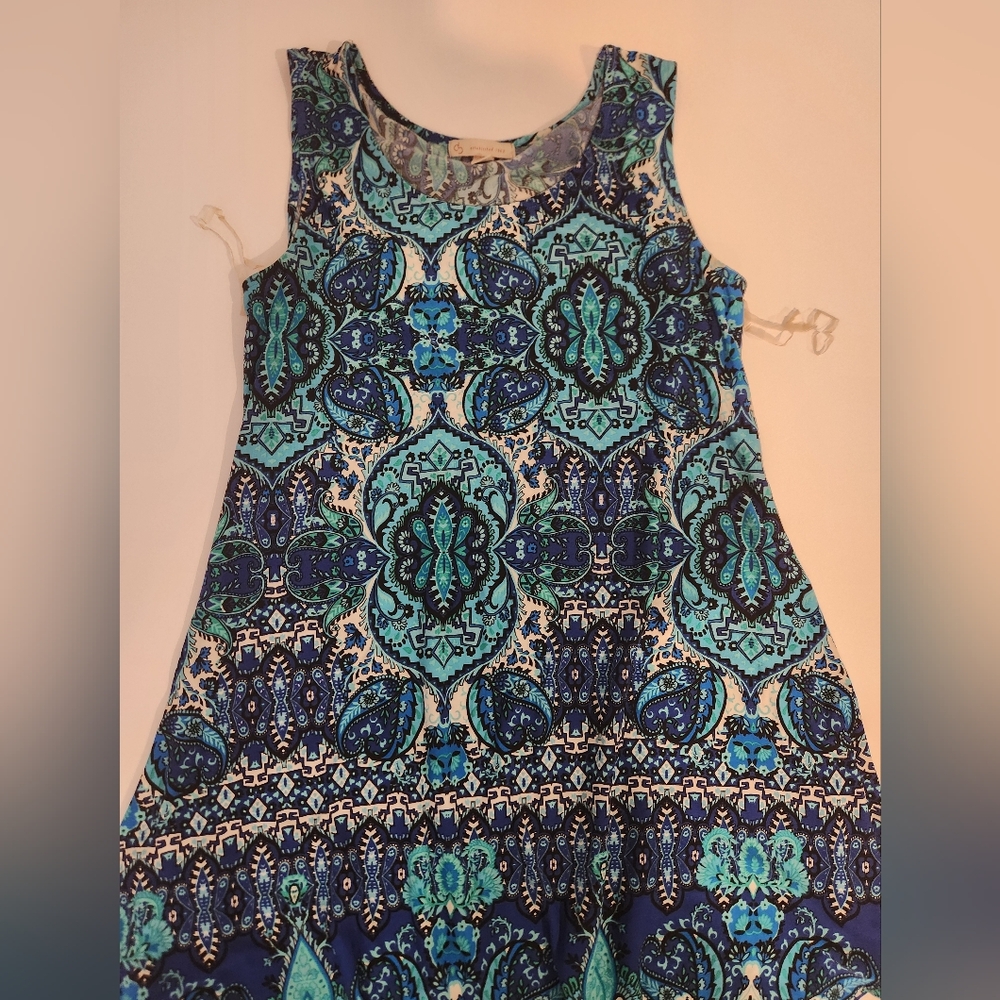 Blue and Green Sleeveless Scoop Neck Blouse